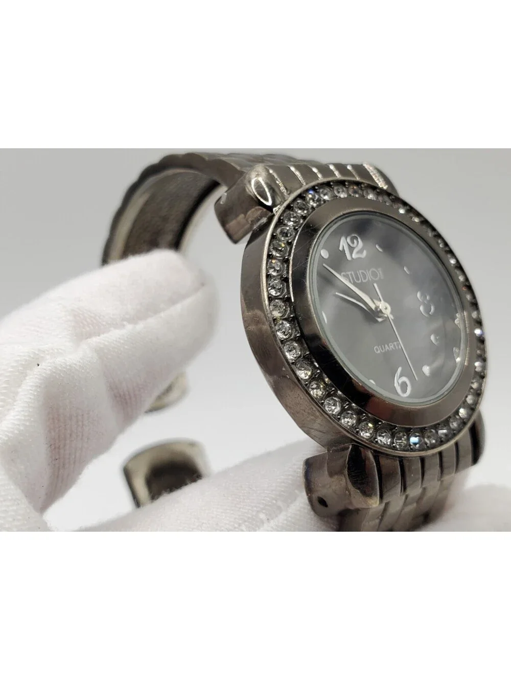Studio Black Rhinestone Bezel Womens Watch 30mm New Battery